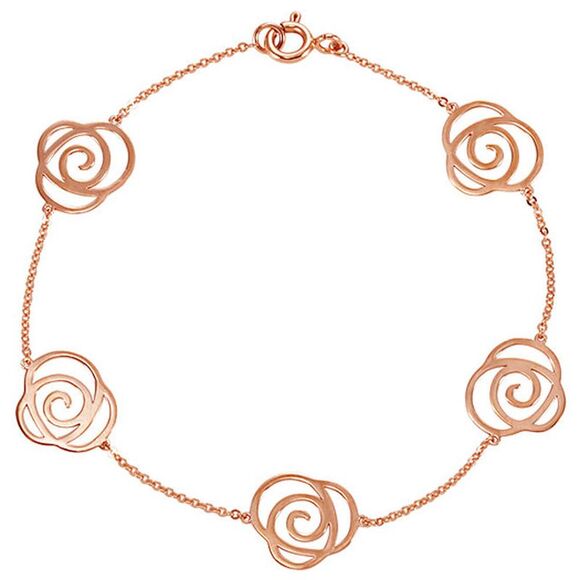 14k Rose Gold Floral Design Station Bracelet, 7 Inch - Picture 1 of 2